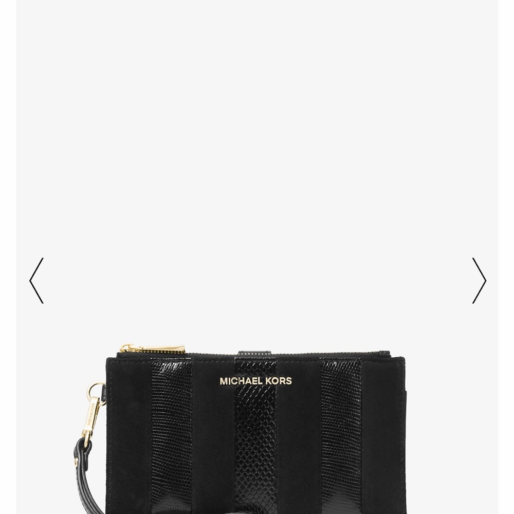 Michael Kors Adele wristlet cell phone wallet. suede with snake-embossed leather